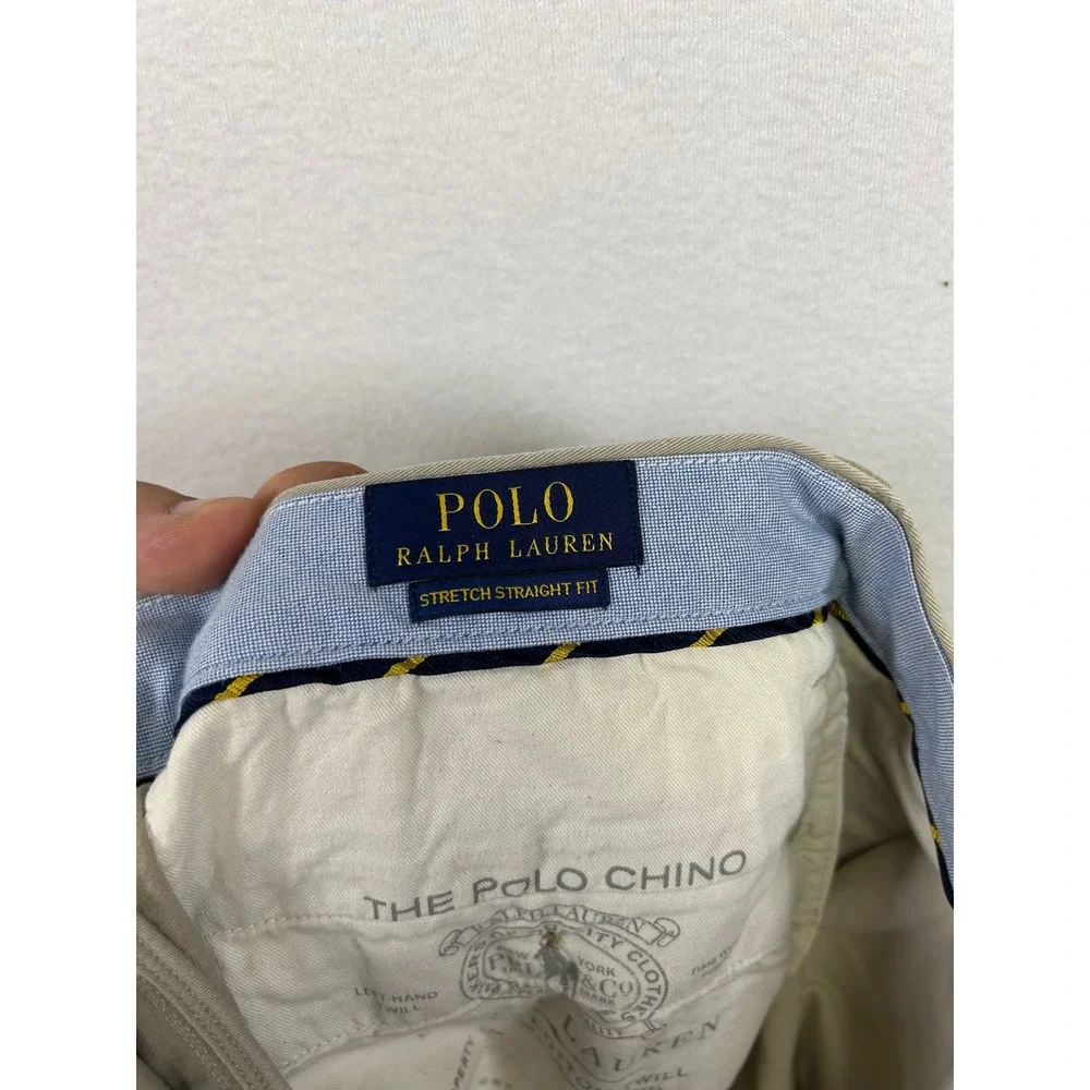 Preppy Old Money Polo Ralph Lauren Mens 32x32 Tan Stretch Straight Fit Chinos